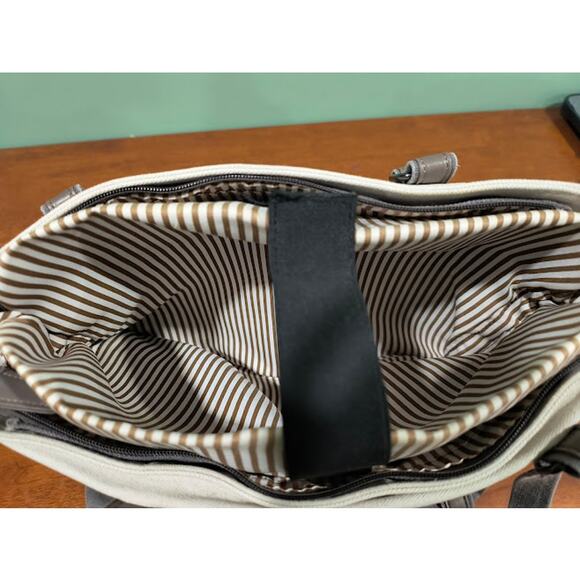 Large Canvas Tote with Padded Inner Pocket for Tablet or Laptop, Taupe, Cream - Picture 7 of 8